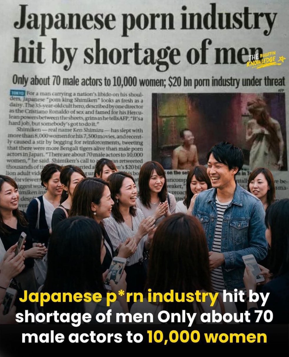 Japanese porn industry hit by shortage of men Only about 70 males actors to 10000 women
